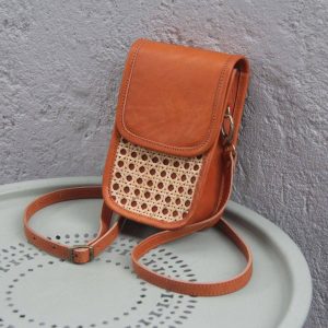Padma Leather & Rattan Phone Bag
