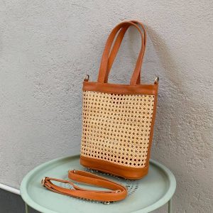 Braya Confertible Dual Straps Leather & Rattan Bag